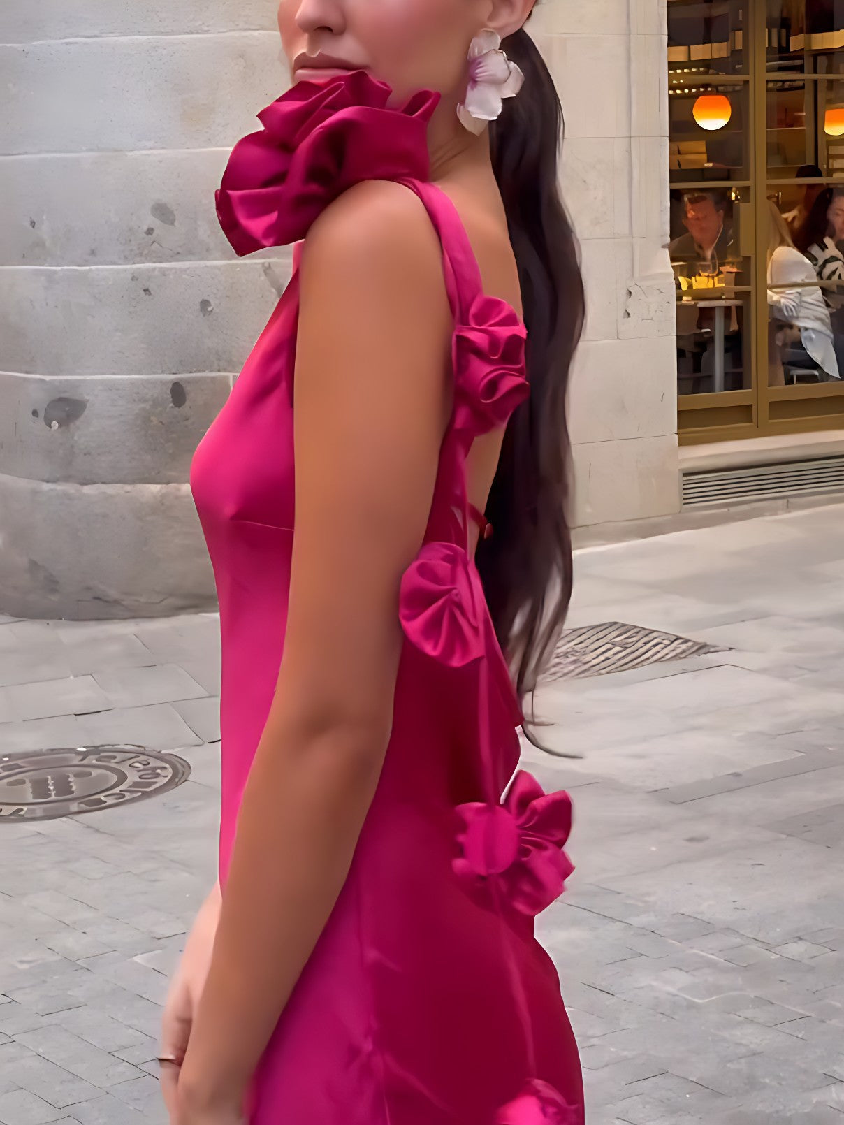 Formentera Flower Satin Ribbon Maxi Dress Newgew Dresses