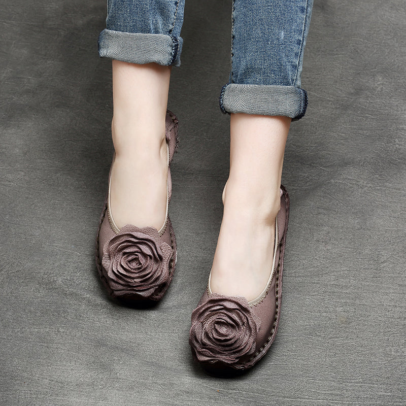 Women Retro Flower Leather Casual Flats Newgew Shoes