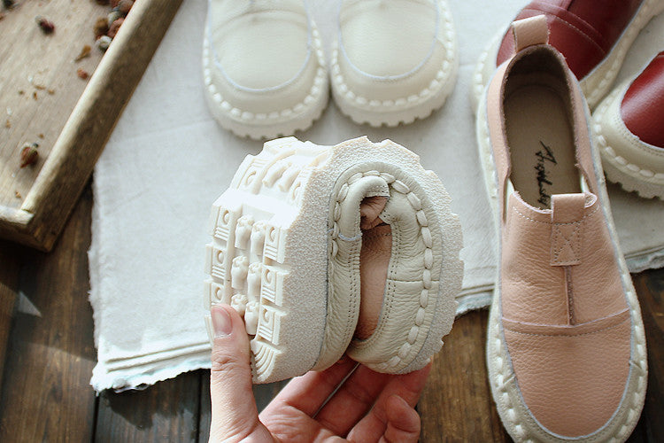 Women Retro Solid White Leather Casual Shoes Newgew Shoes