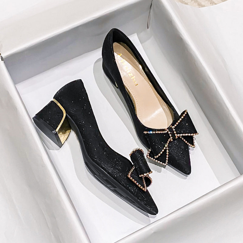 Women Fashion Pointed Toe Chunky Heels Pumps Newgew Shoes