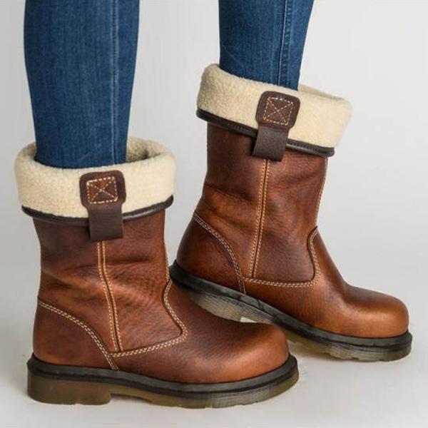 Plain Flat Round Toe Date Outdoor Mid Calf Flat Boots NewGew