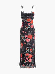 Floral Print Mesh Spaghetti Strap Maxi Dress Newgew Dresses