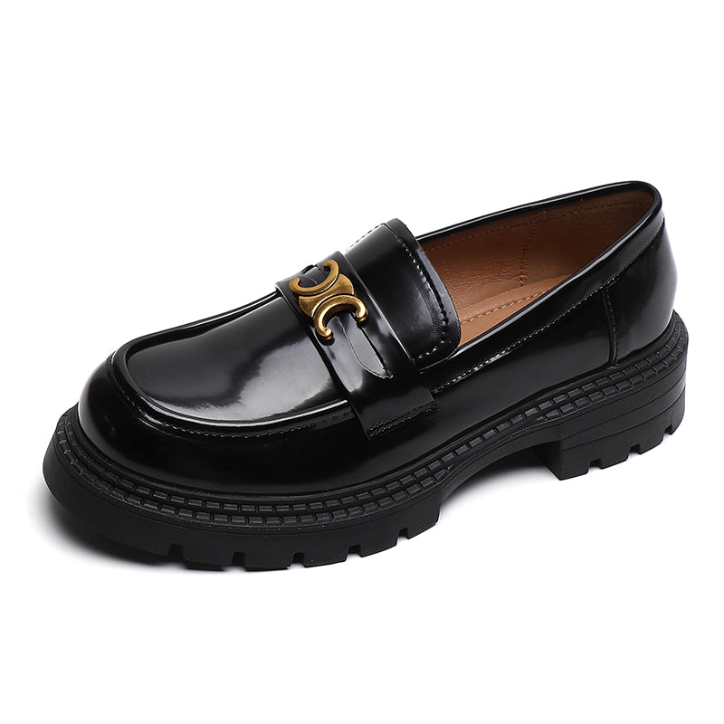 Women Retro Glossy Leather Casual Loafers Newgew Shoes