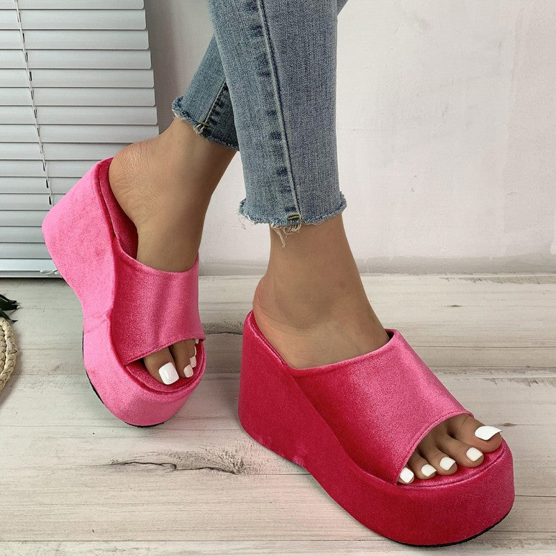 Casual Daily Patchwork Solid Color Round Out Door Wedges Shoes (Heel Height 3.54in) NewGew