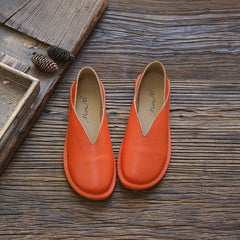 Women Solid Cowhide Leather Casual Flats Shoes Newgew Shoes