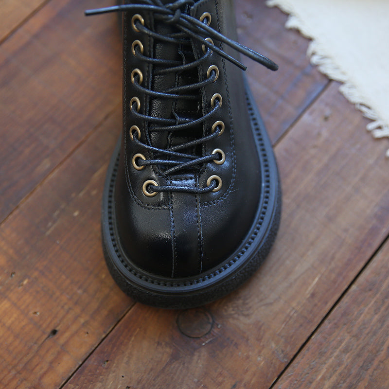 Women Retro Lace Up Round Head Casual Shoes Newgew Shoes