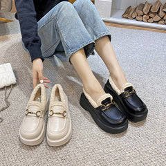 Women Retro Minimalist Furred Thick Soled Loafers Newgew Shoes