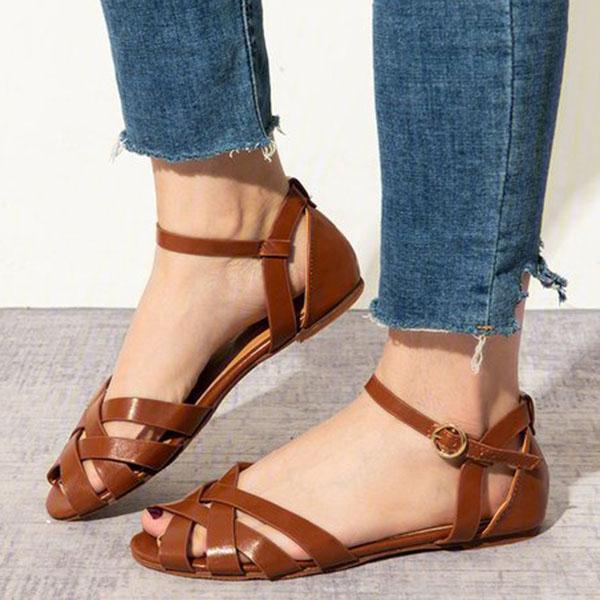 Crossed Strap Flats Adjustable Buckle Sandals NewGew