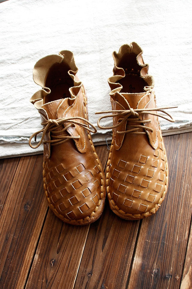 Women Handmade Plaited Leather Casual Boots Newgew Shoes