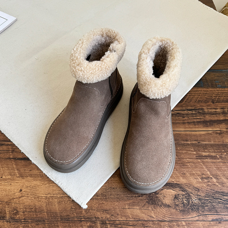 Women Retro Minimalist Suede Furred Snow Boots Newgew Shoes