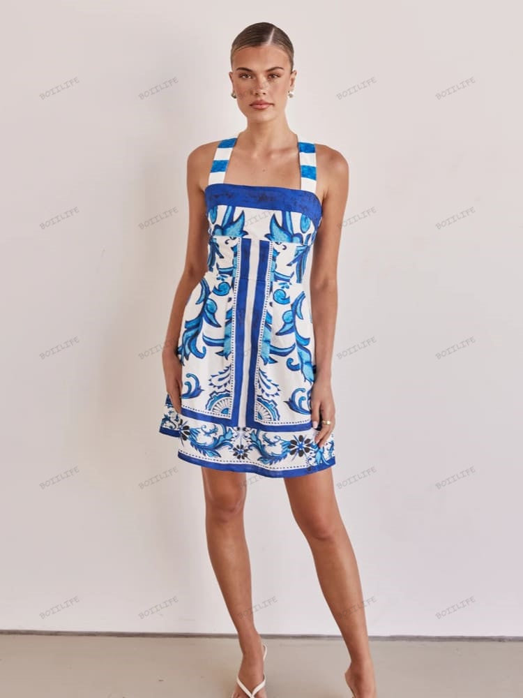 Trendy Casual Printed Spaghetti Strap Mini Dress Newgew Dresses