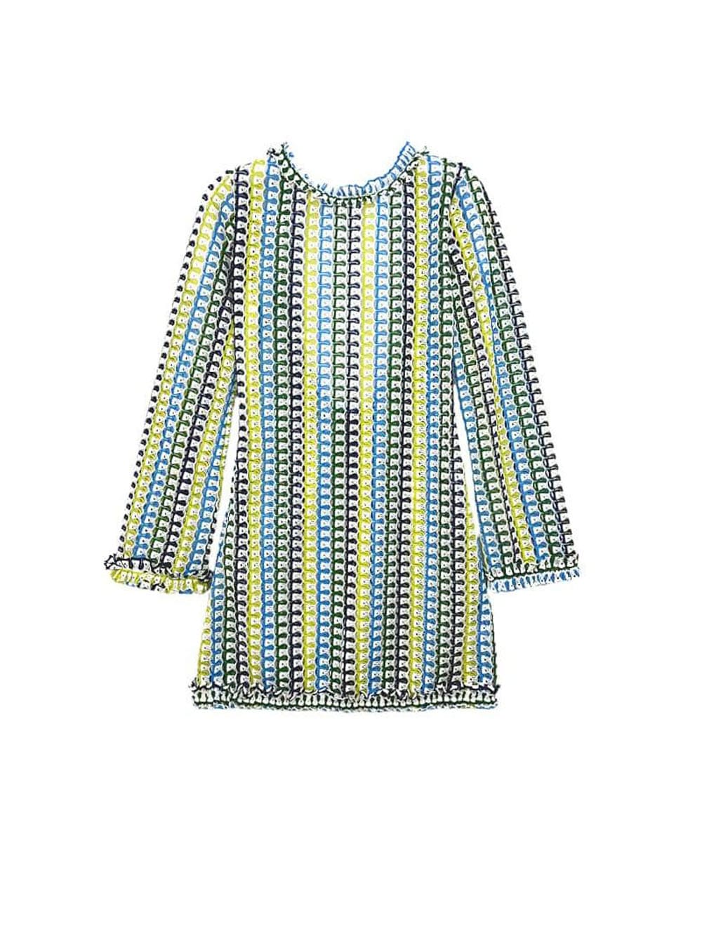 Ruffle Backless Crochet Mini Dress - Yellow & Blue Newgew Dresses