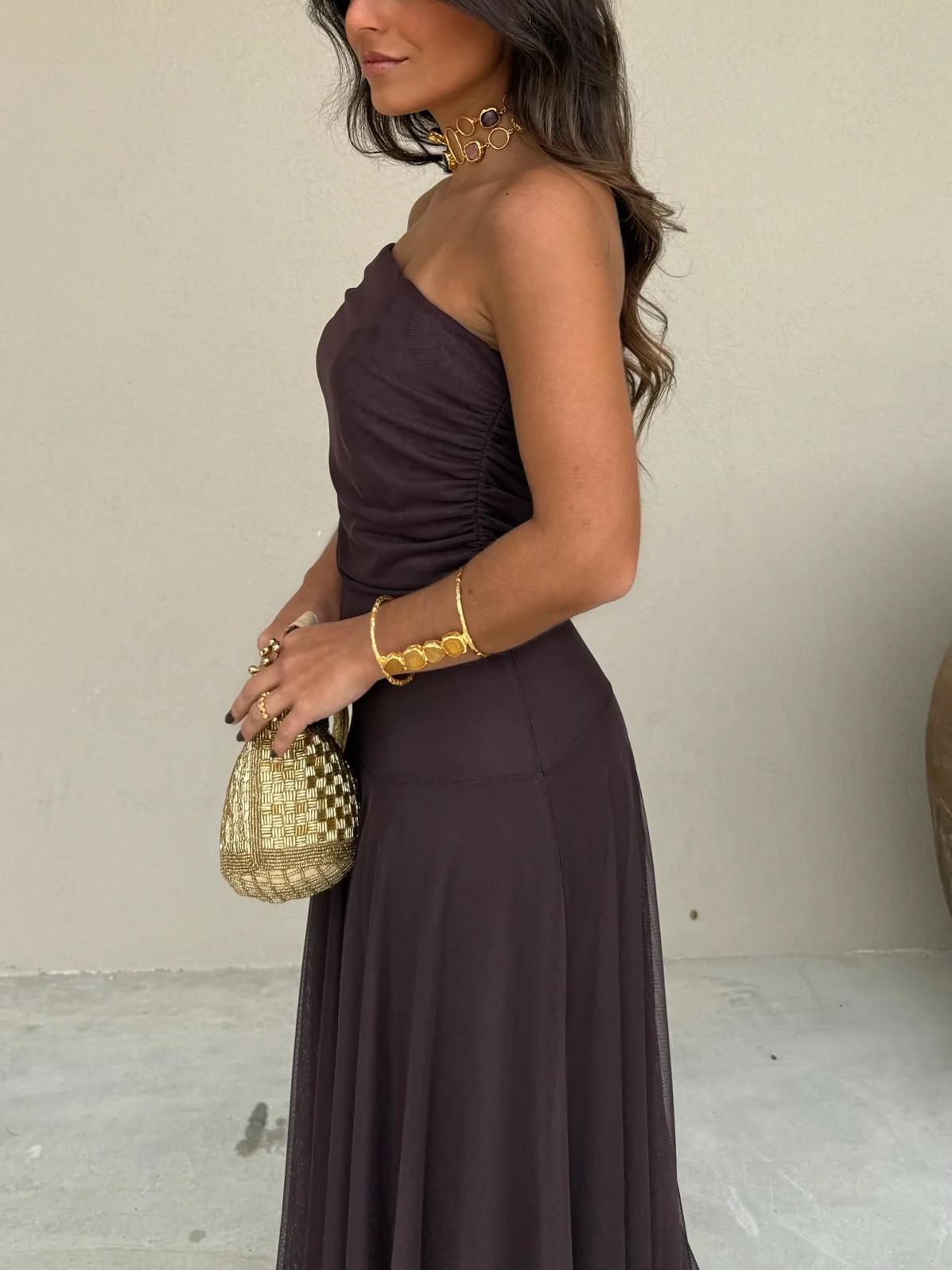 Toledo One Shoulder Mesh Maxi Dress Newgew Dresses