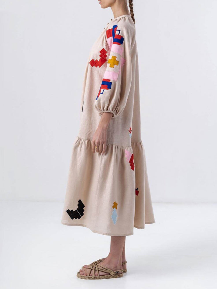 Loose Fit Printed Lantern Sleeve Casual Dress Newgew Dresses