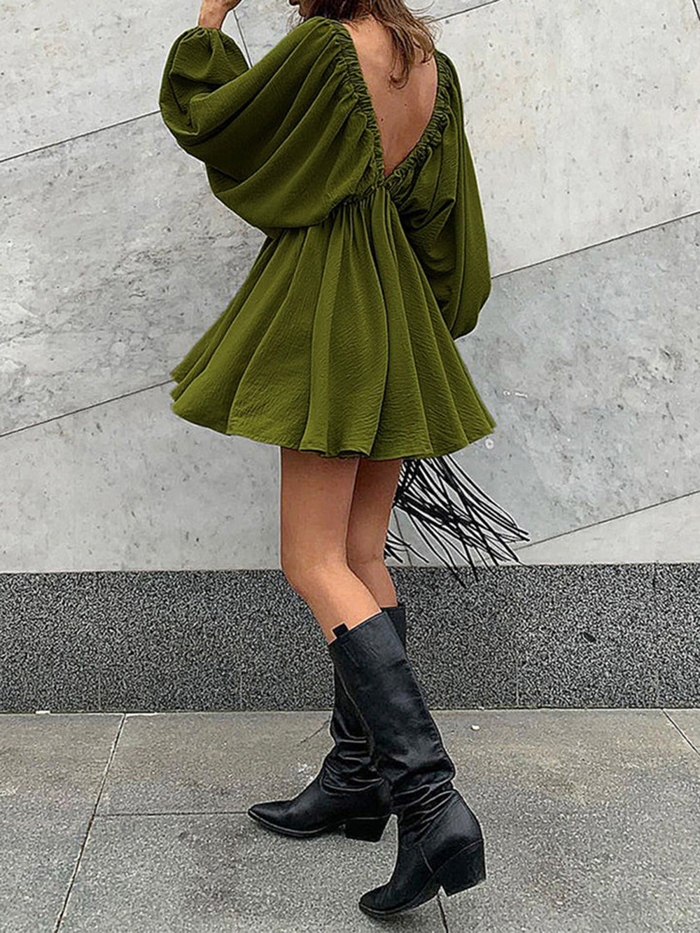 Woven Plunge Skater Mini Dress Newgew Dresses