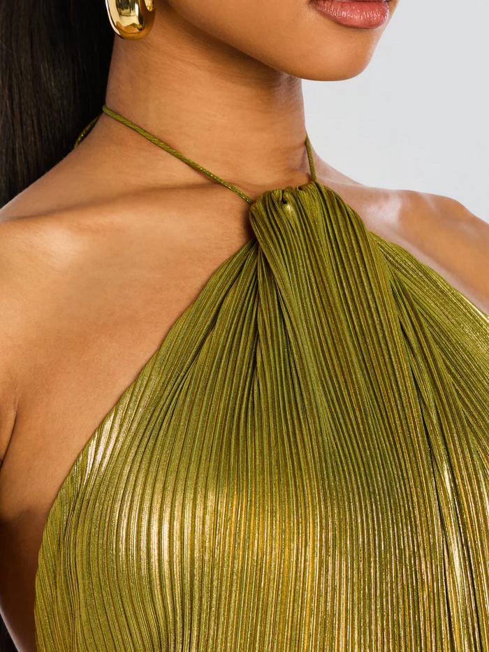 Thalia Metallic Peridot Maxi Dress Newgew Dresses