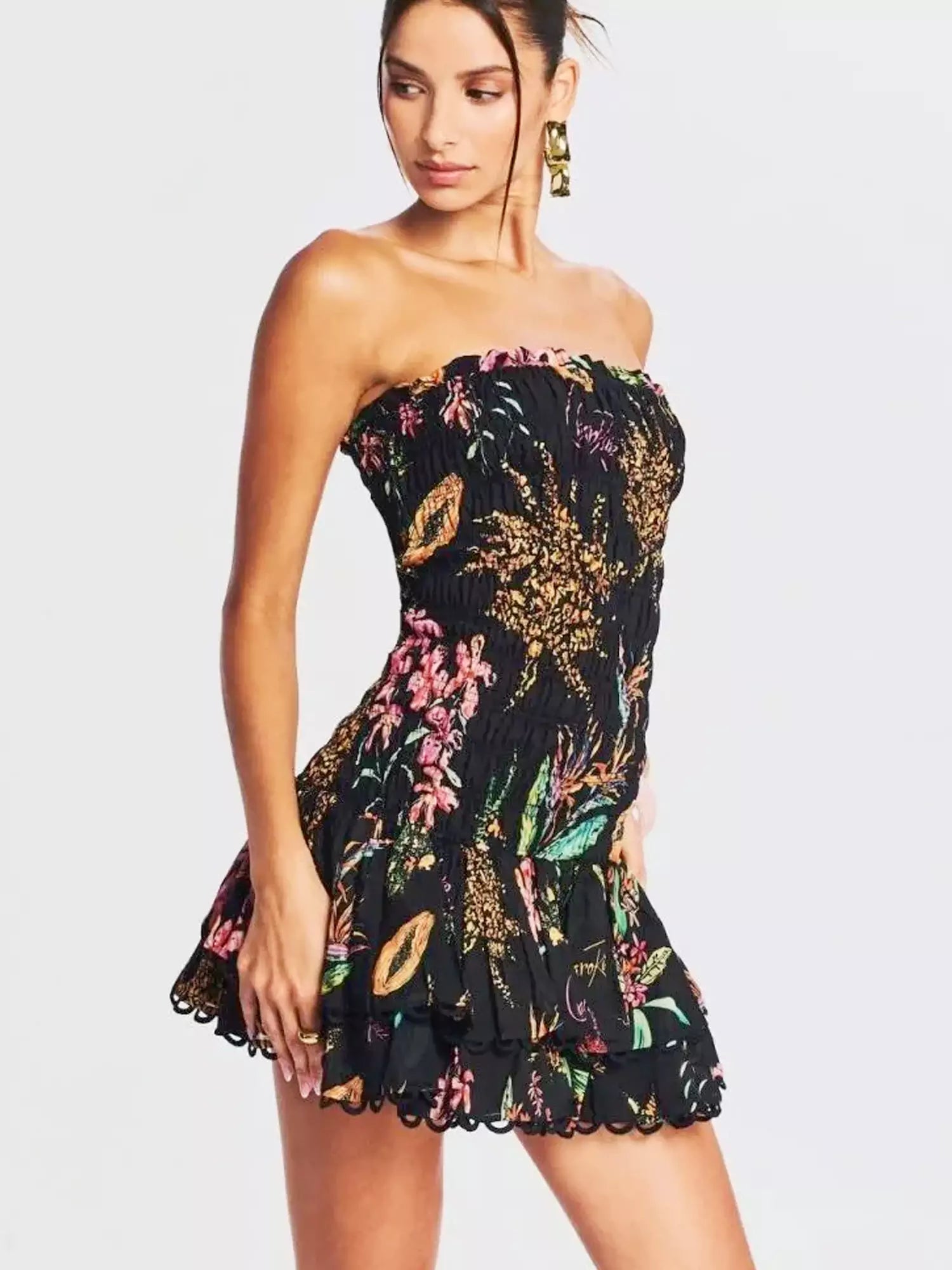 Ruched Elastic Corset Lace Trim Mini Dress Newgew Dresses