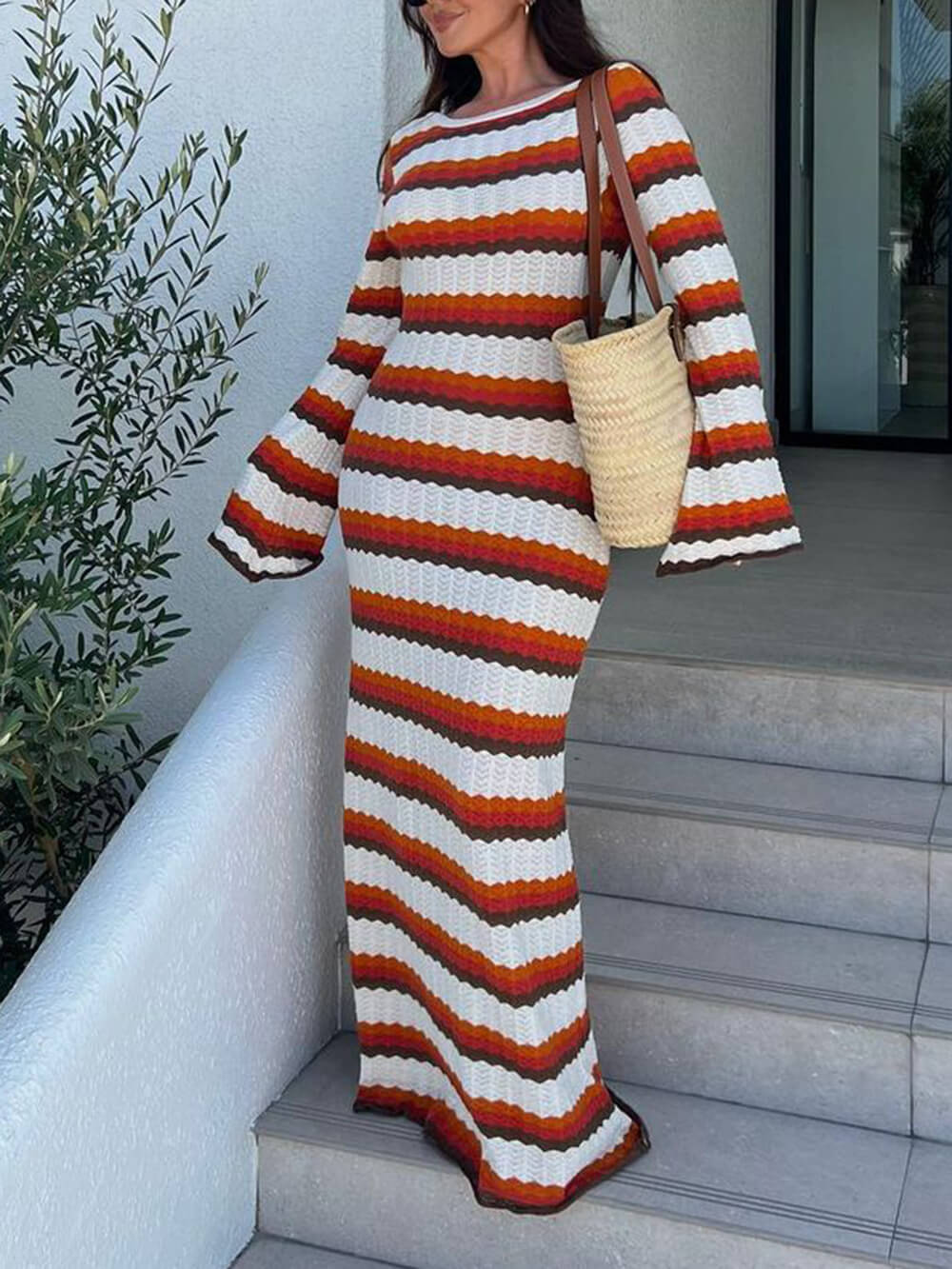 Zigzag Pattern Crochet Open Back Maxi Dress Newgew Dresses