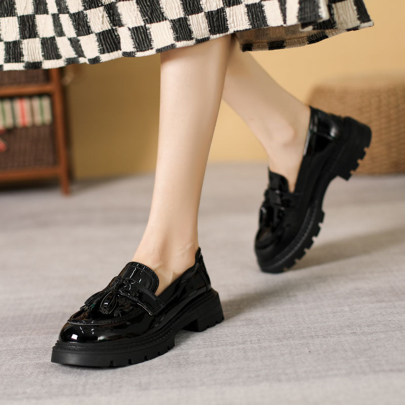 Women Minimalist Glossy Leather Casual Loafers Newgew Shoes