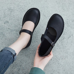 Women Casual Retro Leather Handmade Buckle Flats Newgew Shoes