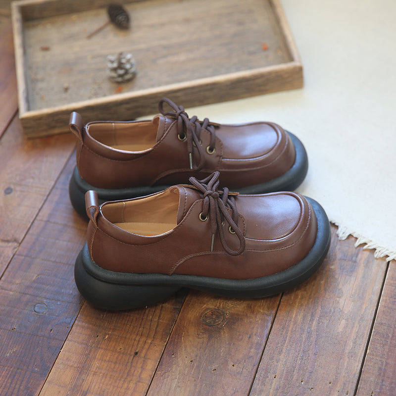 Women Retro Patchwork Solid Leather Casual Shoes Newgew Shoes