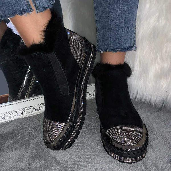 Women Warm Slip On Rhinestone Platform Ankle Boots NewGew