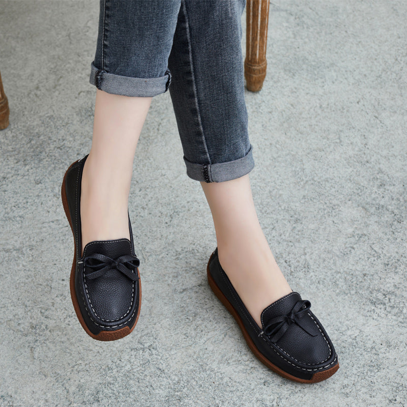 Women Spring Soft Cowhide Retro Casual Loafers Newgew Shoes