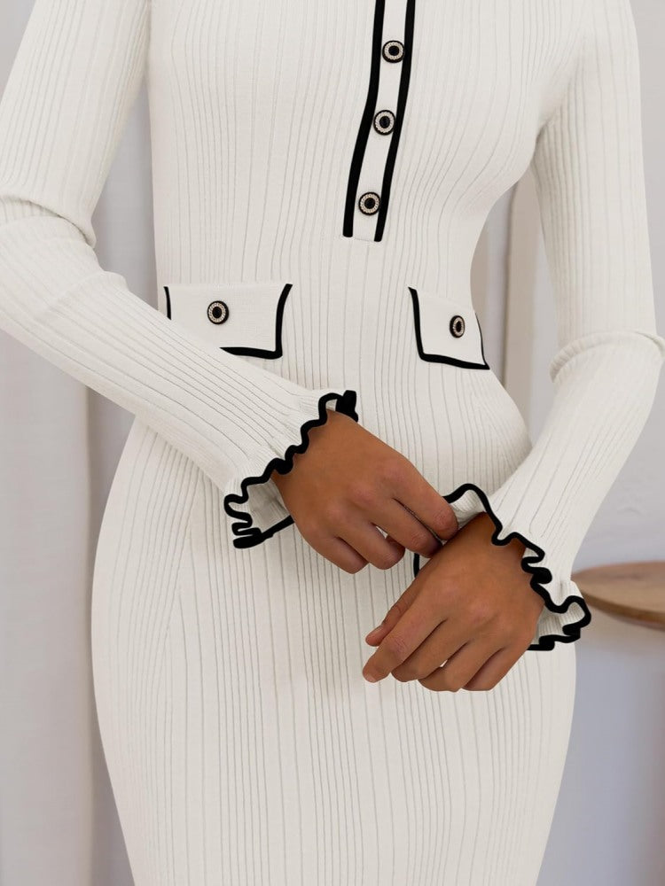 Collared Long Sleeve Knit Dress Newgew Dresses