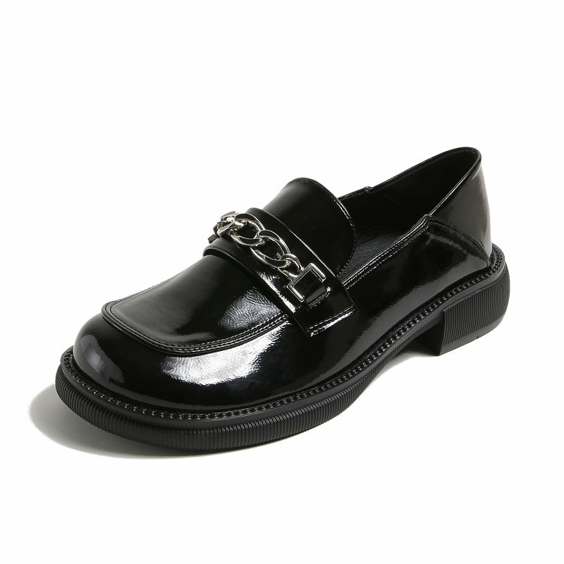 Women Retro Glossy Black JK Loafers Newgew Shoes