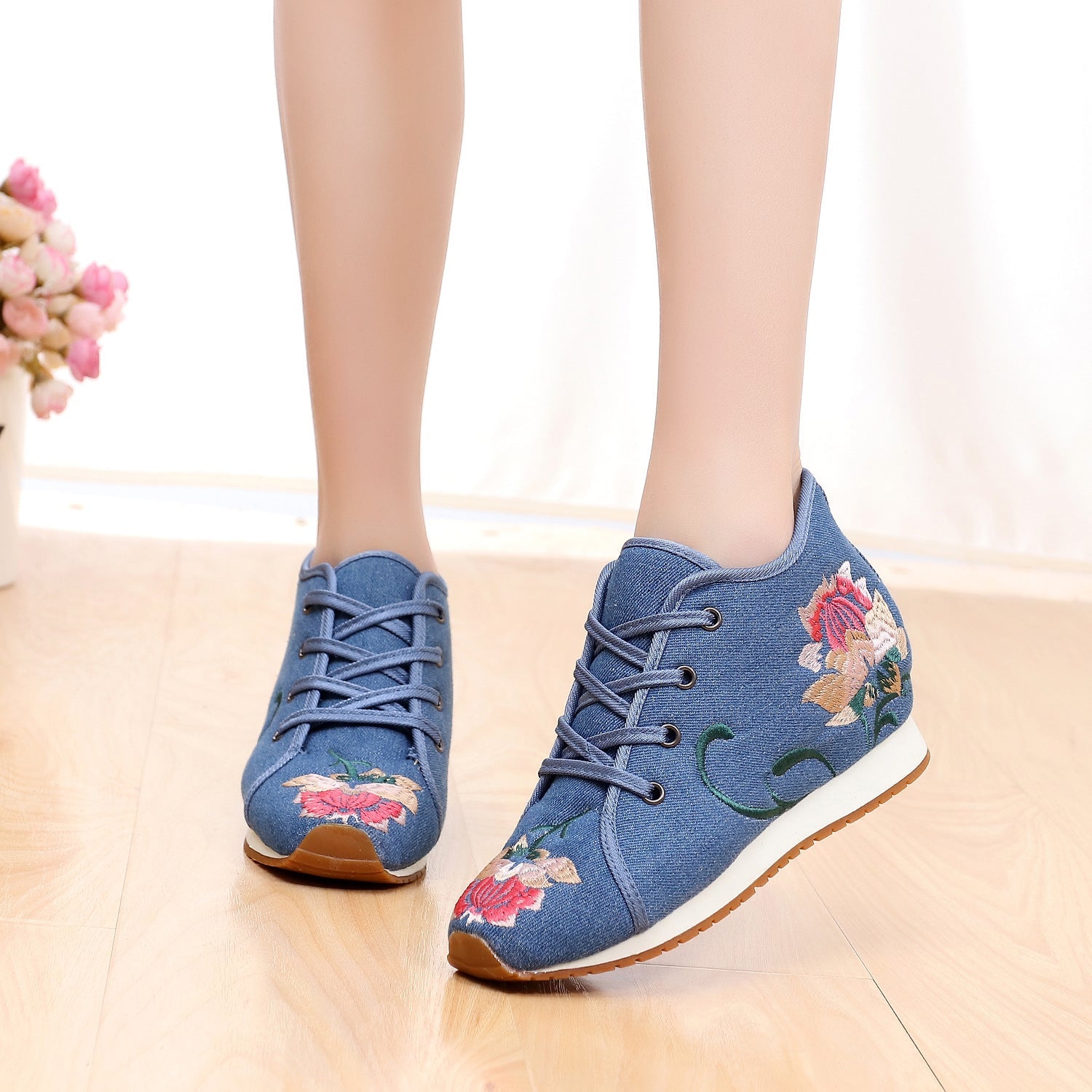 Women's Buckle Female Cloth Ethnic Style Canvas Shoes Newgew