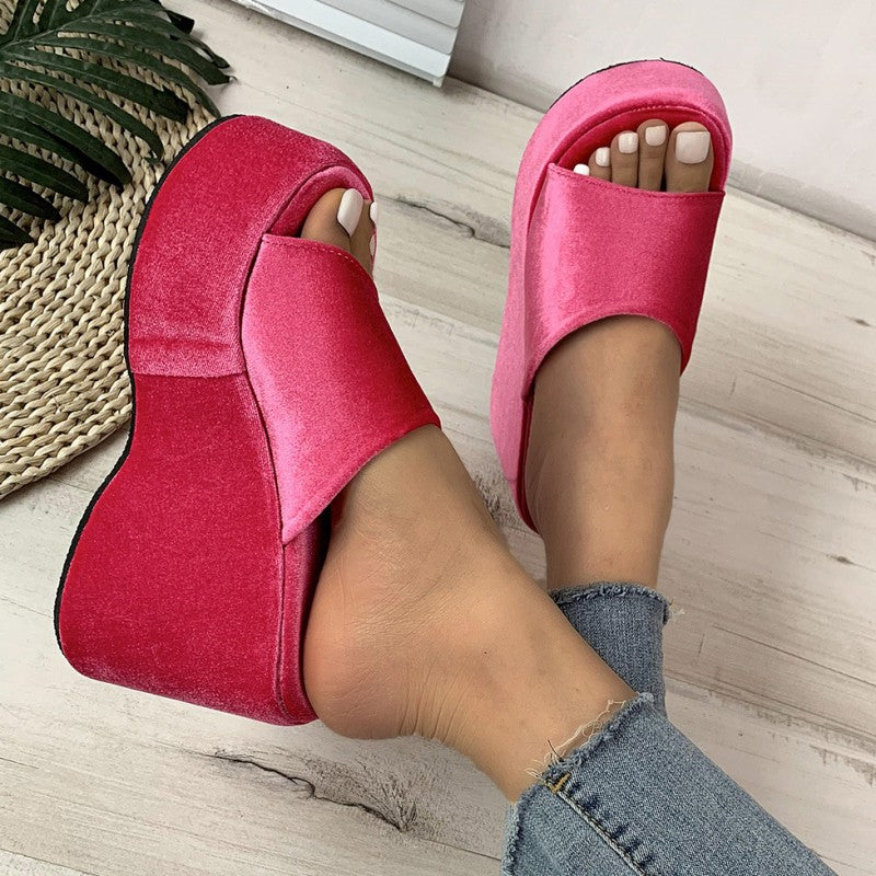 Casual Daily Patchwork Solid Color Round Out Door Wedges Shoes (Heel Height 3.54in) NewGew