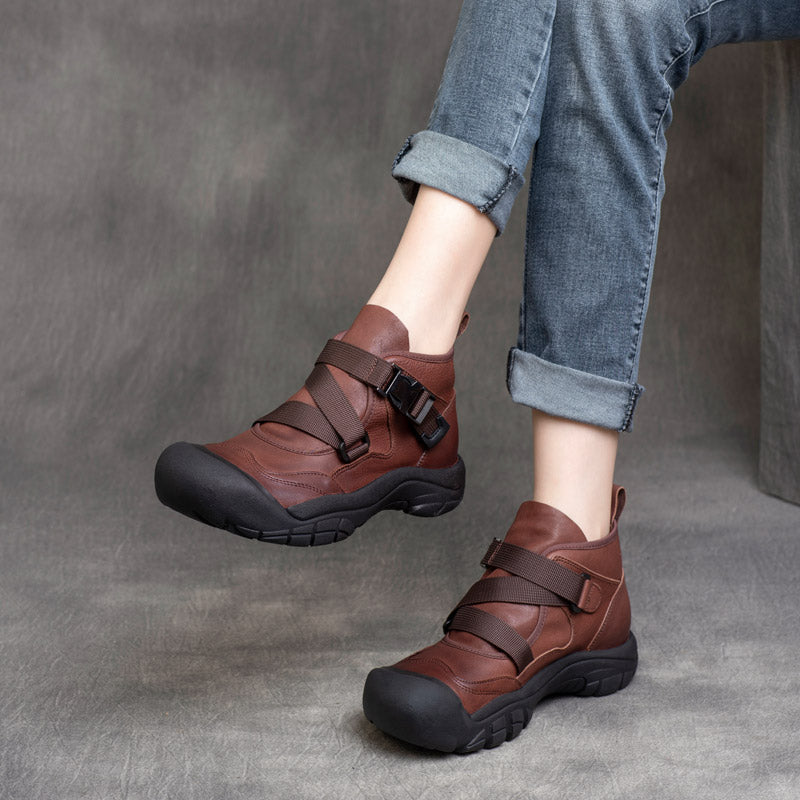 Women Autumn Retro Buckle Casual Ankle Boots Newgew Shoes