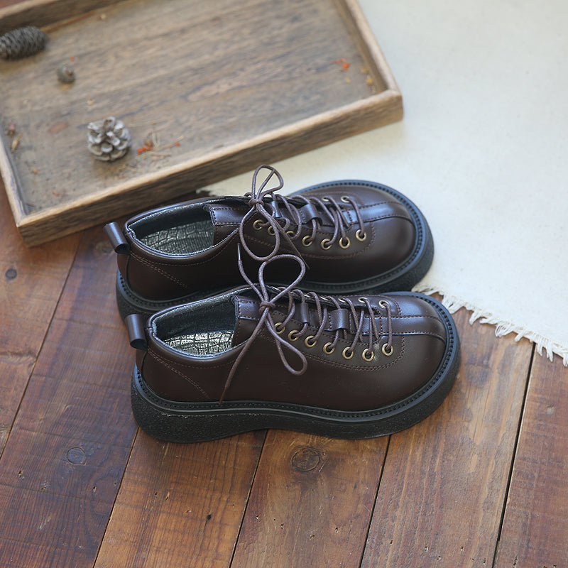 Women Retro Lace Up Round Head Casual Shoes Newgew Shoes