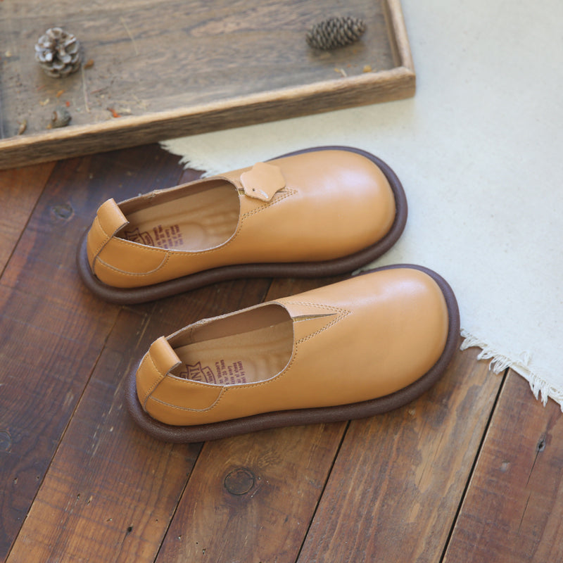 Women Retro Solid Soft Leather Flat Casual Shoes Newgew Shoes