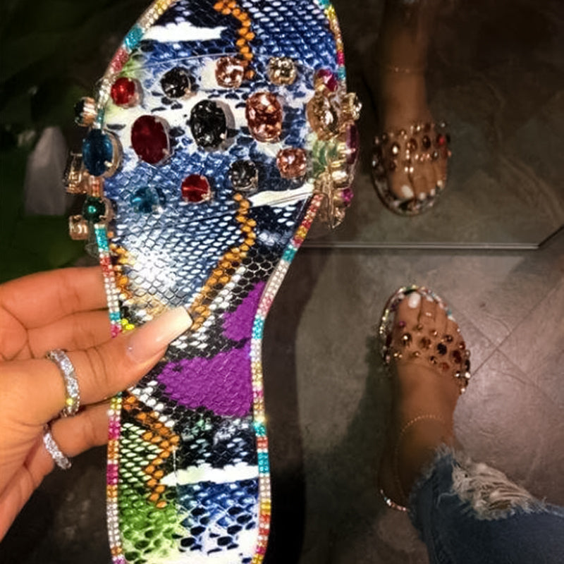 Fashion All-match Crystal Gem Flat Slippers NewGew