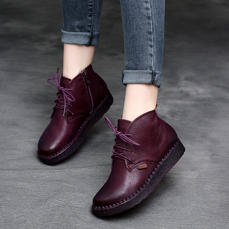 Women Cowhide Soft Casual Retro Ankle Boots Newgew Shoes