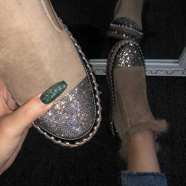 Women Warm Slip On Rhinestone Platform Ankle Boots NewGew