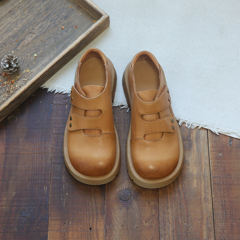 Women Retro Cowhide Leather Casual Shoes Newgew Shoes