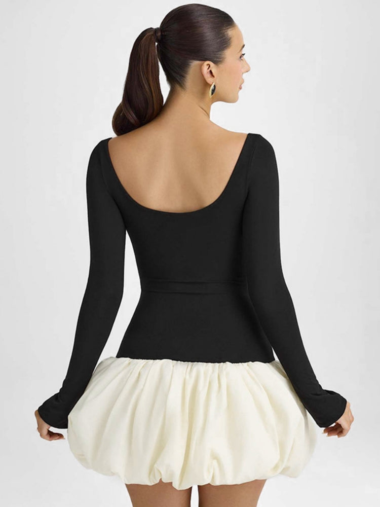 Elegant U-Neck Colorblock Dress Newgew Dresses