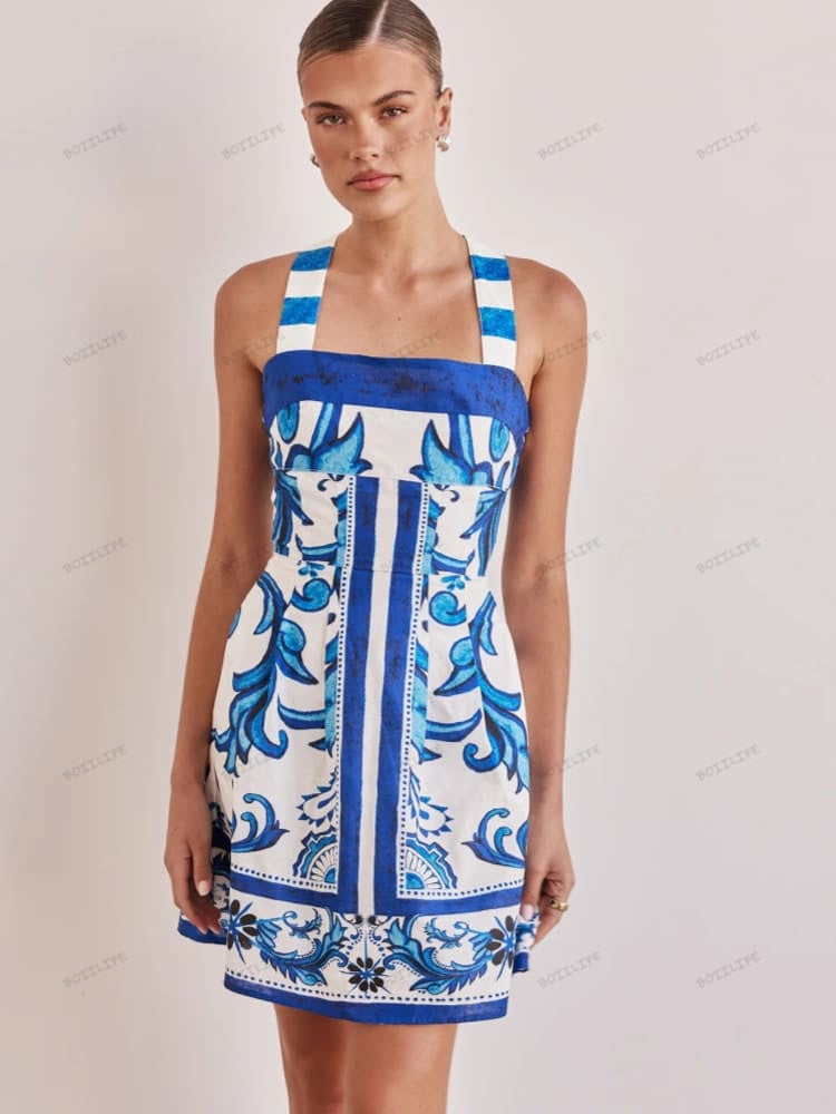 Trendy Casual Printed Spaghetti Strap Mini Dress Newgew Dresses