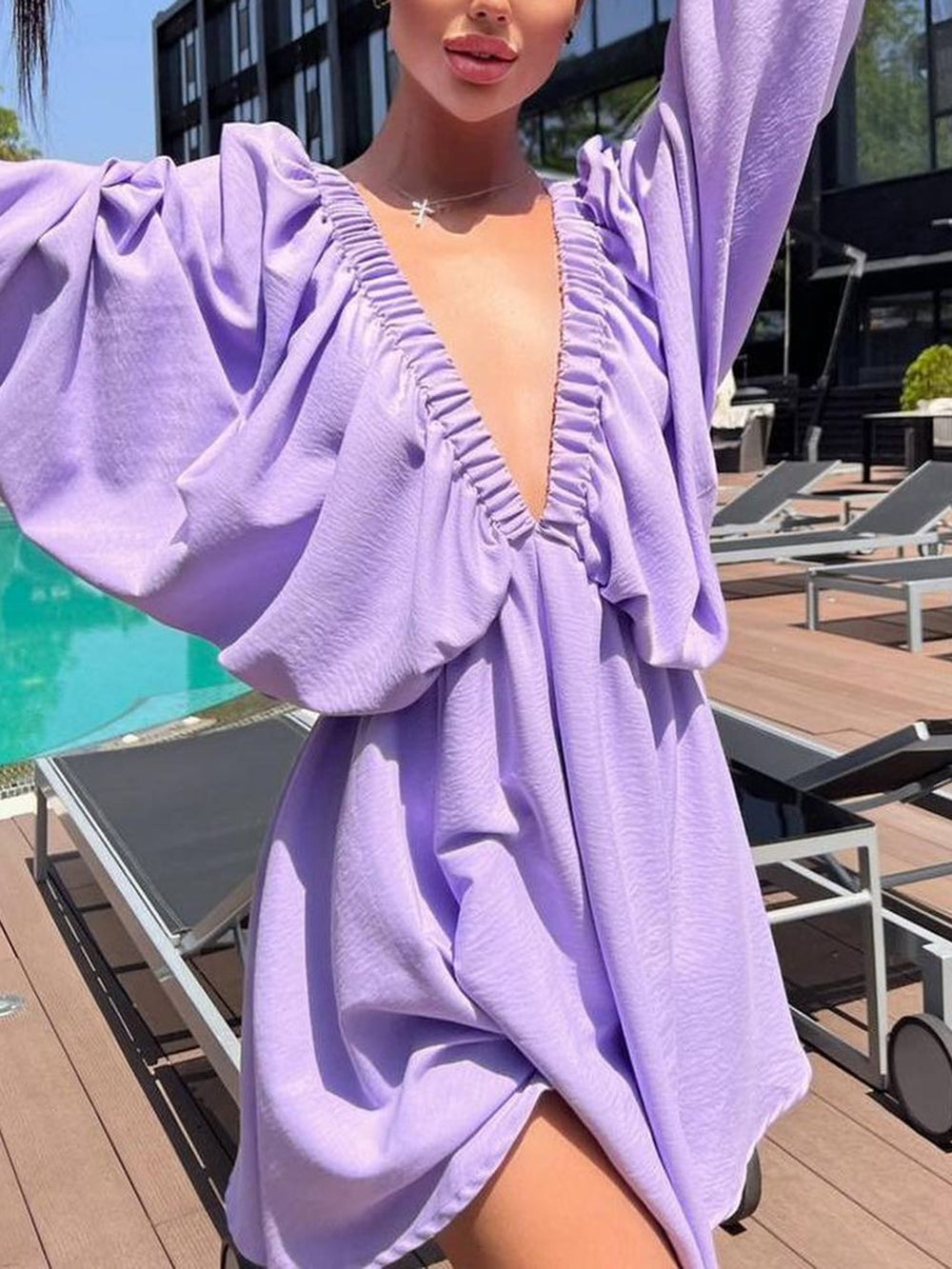 Woven Plunge Skater Mini Dress Newgew Dresses