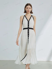 High-End Limited Edition Striped Color-Blocked Sleeveless Dress Newgew Dresses