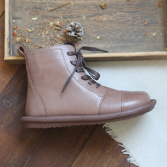 Women Soft Cowhide Leather Retro Solid Flat Boots Newgew Shoes