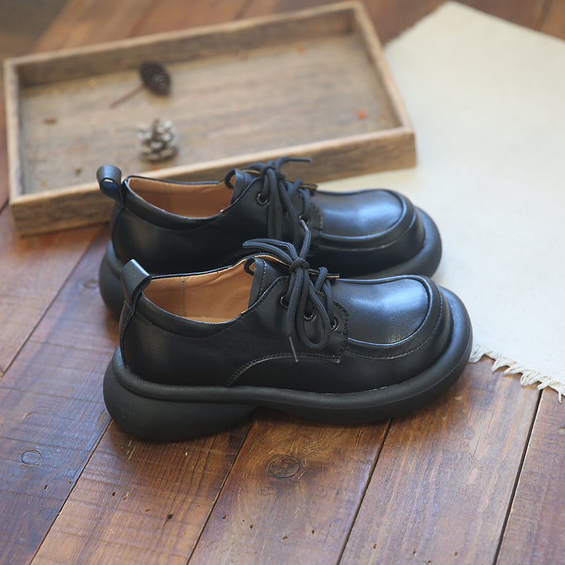 Women Retro Patchwork Solid Leather Casual Shoes Newgew Shoes