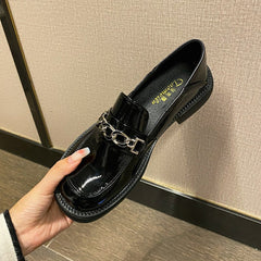 Women Retro Glossy Black JK Loafers Newgew Shoes