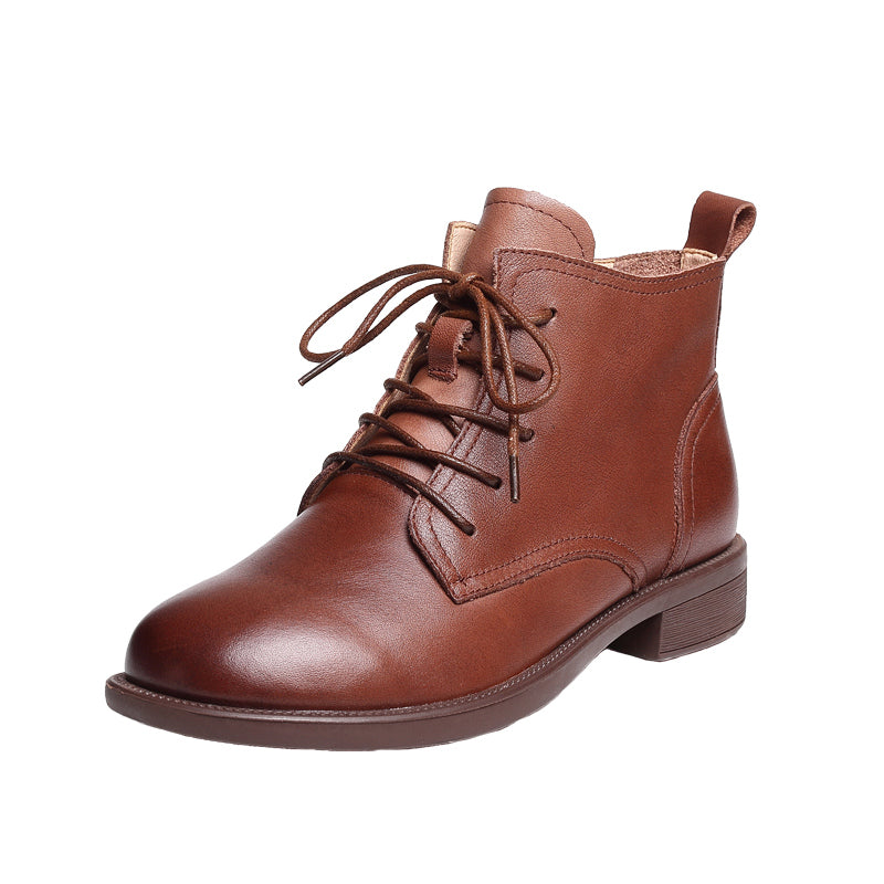 Women Autumn Solid Leather Casual Boots Newgew Shoes