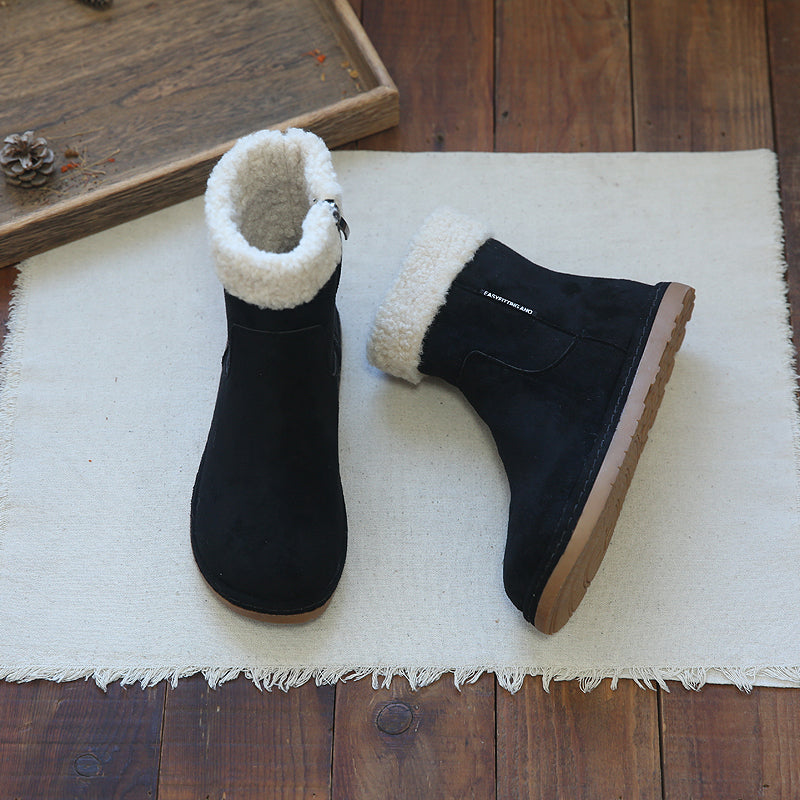 Women Retro Suede Fleece Flat Snow Boots Newgew Shoes