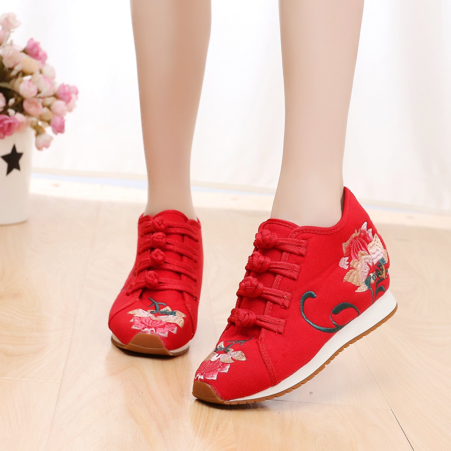 Women's Buckle Female Cloth Ethnic Style Canvas Shoes Newgew
