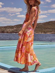 Sea Charm Sleeveless Pleated Stretch Chest Print Cami Dress Newgew Dresses