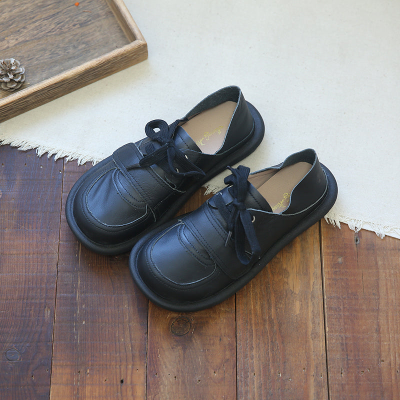 Women Retro Leather Flat Soft Casual Shoes Newgew Shoes